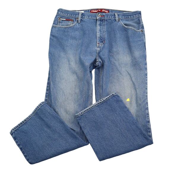 Tommy Jeans Pants Mens 36 Blue Denim Flat Front High Rise Pockets Jeans - Picture 1 of 16